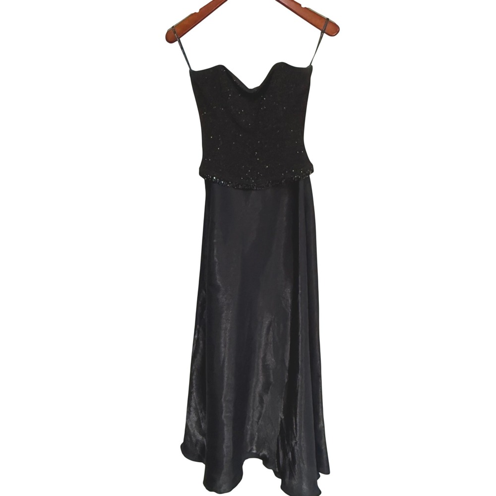 Y2K whimsigoth Scott McClintock Black Strapless Beaded Evening Gown Dress 6‎